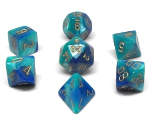 CHX26459 Blue Teal/Gold Gemini 7PC Polyhedral Dice Set image 0